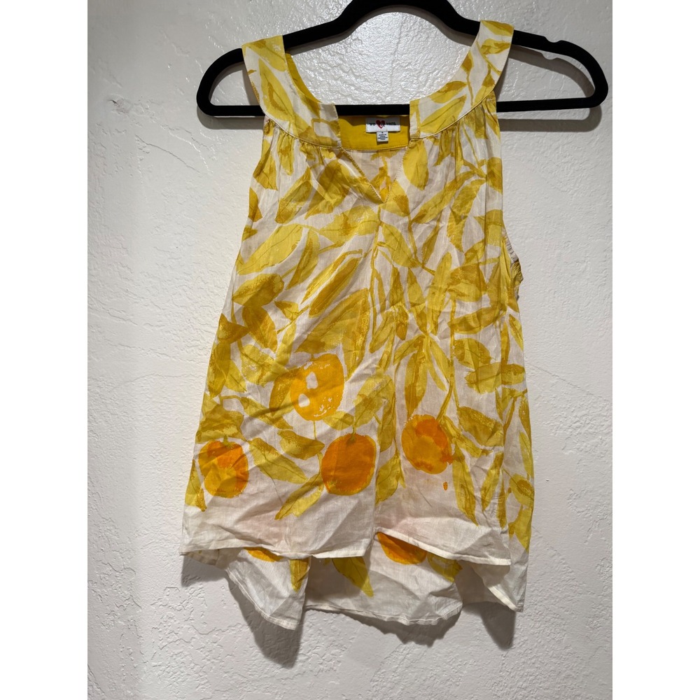 We Love Vera Womens Size 4 Yellow Orange Citrus Fruit Print Cotton Silk Tank Top